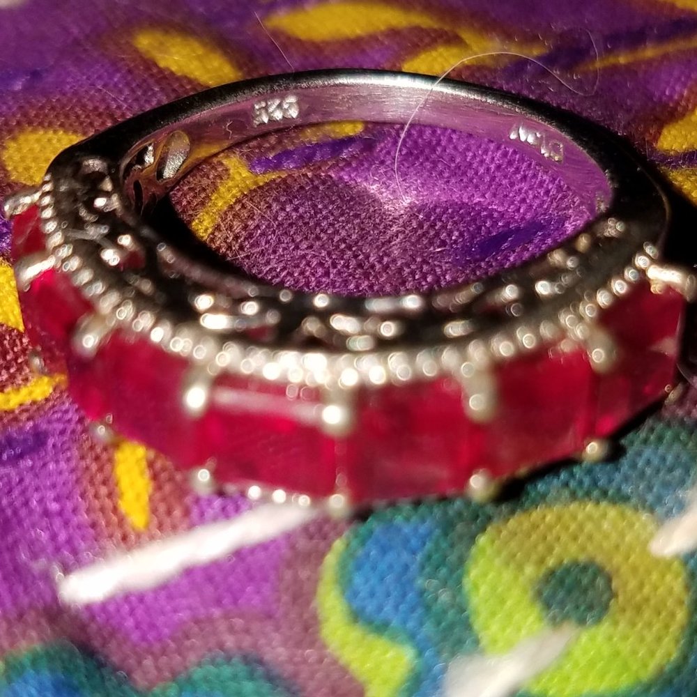 REAL SQUARE RUBY band ring sterling with filigree! NEW!